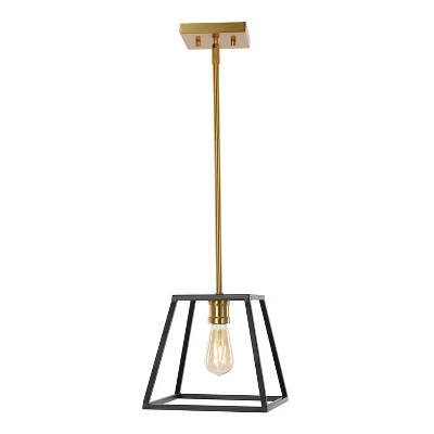 9.25" 1-Light Girard Farmhouse Industrial Iron LED Pendant Black/Brass Gold - JONATHAN Y - Image 11