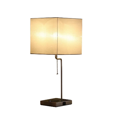 21.5" Modern Metal Table Lamp With USB Charging Port Gray - Ore International