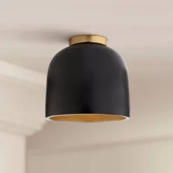Possini Euro Design Merrick Modern Industrial Ceiling Light Flush Mount Fixture 9" Wide Black Gold For Bedroom Kitchen Living Room Hallway Bathroom