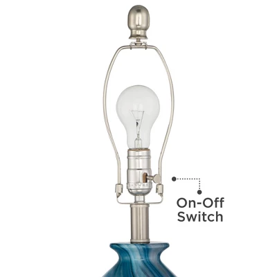 360 Lighting Carlton Modern Coastal Table Lamps 28" Tall Set Of 2 Swirling Blue Faux Marble White Tapered Drum Shade For Bedroom Living Room Bedside - Image 3