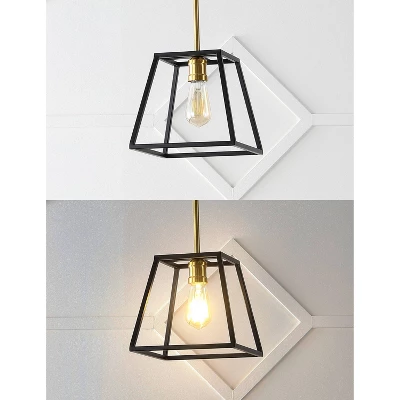 9.25" 1-Light Girard Farmhouse Industrial Iron LED Pendant Black/Brass Gold - JONATHAN Y - Image 5