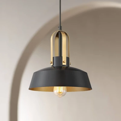Possini Euro Design Black Warm Brass Mini Pendant Lighting Fixture 12" Wide Farmhouse Rustic For Dining Room House Home Kitchen Island High Ceilings