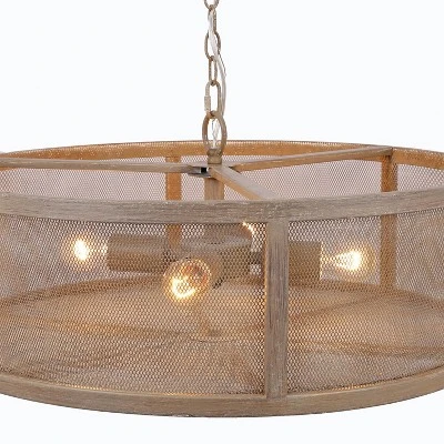 18" Metal Dixsie Caged Farmhouse Chandelier Woodgrain - River Of Goods - Image 9