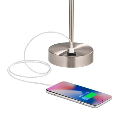 360 Lighting Justin Modern Accent Table Lamps 18" High Set Of 2 Silver With USB Charging Port And Table Top Dimmers White Shade For Bedroom Home Desk - Image 3