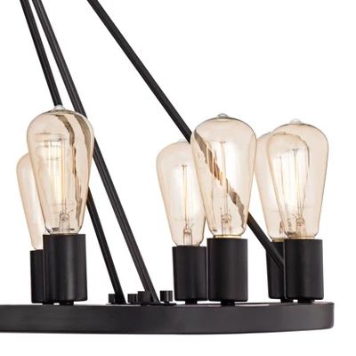 Franklin Iron Works Lacey Black Wagon Wheel Chandelier 28" Wide Industrial 12-Light LED Fixture For Dining Room House Foyer Kitchen Island Entryway - Image 2