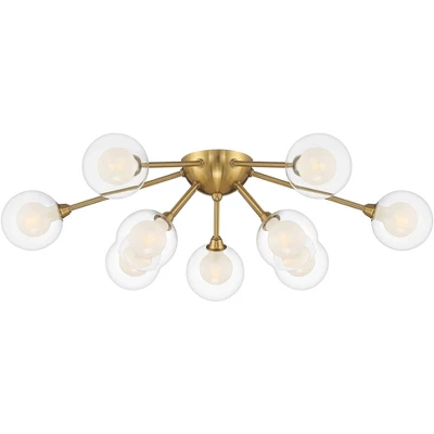 Possini Euro Design Spheres Modern Ceiling Light Flush Mount Fixture 28" Wide Warm Brass 9-Light LED Clear Globe Glass For Bedroom Kitchen Living Room - Image 4