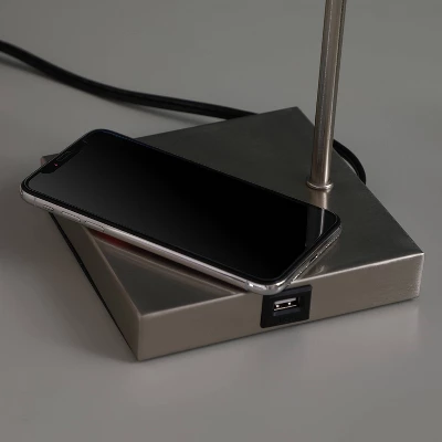 21.5" Modern Metal Table Lamp With USB Charging Port Gray - Ore International - Image 5