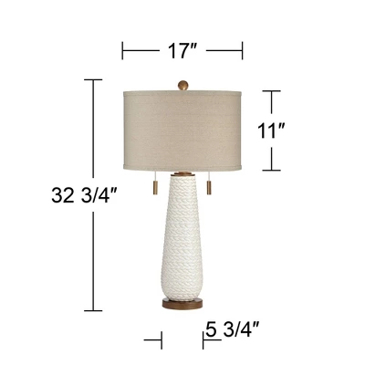 Possini Euro Design Kingston Modern Mid Century Table Lamp 32 3/4" Tall White Grooved Patterned Ceramic Taupe Drum Shade For Bedroom Living Room House - Image 5