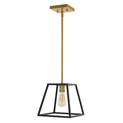 9.25" 1-Light Girard Farmhouse Industrial Iron LED Pendant Black/Brass Gold - JONATHAN Y - Image 6