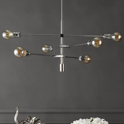 36" 6-Light Atlas Modern Vintage Iron Arm-Adjustable LED Chandelier Chrome - JONATHAN Y - Image 5