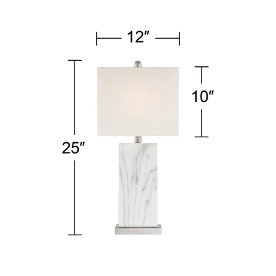 360 Lighting Connie Modern Table Lamps 25" High Set Of 2 White Faux Marble With USB Charging Ports Rectangular Shade For Living Room Office Desk House - Image 5