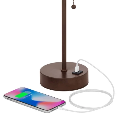 360 Lighting Justin Modern Accent Table Lamps 18 1/4" High Set Of 2 Marbled Bronze Metal With USB Charging Ports Oatmeal Drum Shade For Bedroom Desk - Image 3