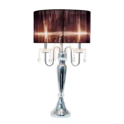 Romantic Sheer Shade Table Lamp With Hanging Crystals - Elegant Designs