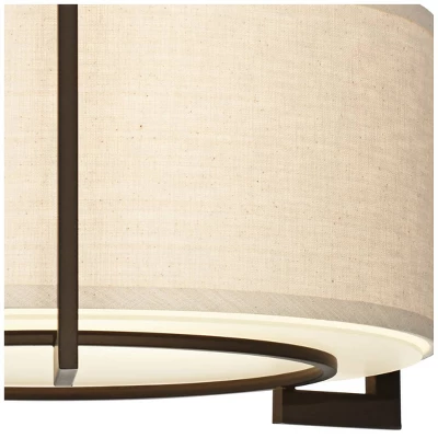 Possini Euro Design Stinson Modern Ceiling Light Semi Flush Mount Fixture 17 1/4" Wide Bronze 3-Light Linen Drum Shade For Bedroom Kitchen Living Room - Image 2