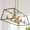 35" 8-Light Liane Farmhouse Industrial Iron Linear LED Pendant Black/Brass Gold - JONATHAN Y