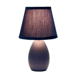 9.45" Petite Ceramic Oblong Bedside Table Desk Lamp With Matching Tapered Drum Shade Blue - Creekwood Home