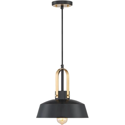 Possini Euro Design Black Warm Brass Mini Pendant Lighting Fixture 12" Wide Farmhouse Rustic For Dining Room House Home Kitchen Island High Ceilings - Image 4