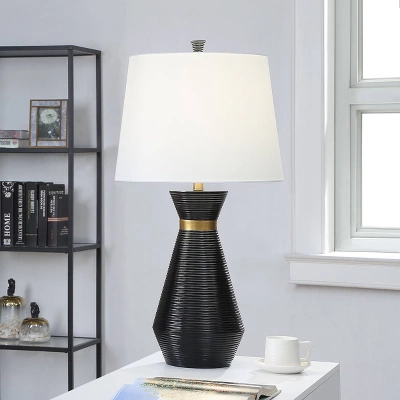 Logan Pear Shaped Sleek Table Lamp With Fabric Shade Black/White - StyleCraft - Image 4