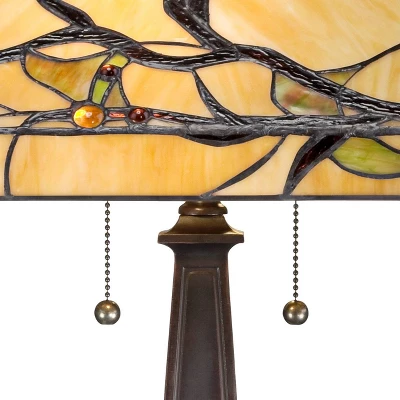 Robert Louis Tiffany Budding Branch Mission Table Lamp 24" High Bronze With Table Top Dimmer Art Glass Square Shade For Bedroom Living Room Bedside - Image 2