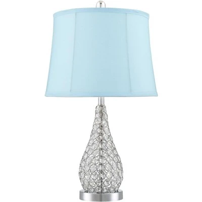 360 Lighting Sergio Modern Accent Table Lamps 23 1/2" High Set Of 2 Chrome Clear Acrylic With USB Charging Port Blue Softback Drum Shade For Home Desk - Image 5