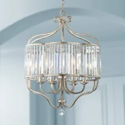 Vienna Full Spectrum Stella Antique Soft Silver Chandelier 22" Wide French Crystal Glass 6-Light Fixture For Dining Room House Foyer Kitchen Island