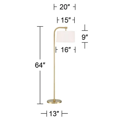 360 Lighting Modern Art Deco Arc Floor Lamp 64" Tall Warm Gold Metal White Fabric Drum Shade For Living Room Reading Family Bedroom Office House Home - Image 8
