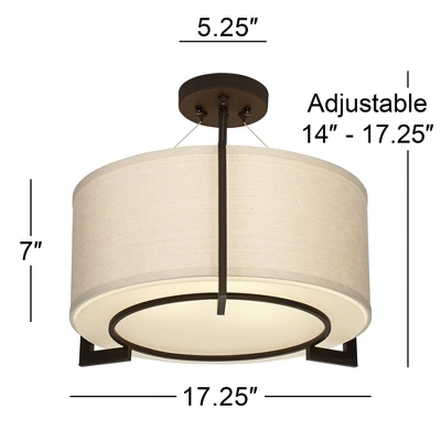 Possini Euro Design Stinson Modern Ceiling Light Semi Flush Mount Fixture 17 1/4" Wide Bronze 3-Light Linen Drum Shade For Bedroom Kitchen Living Room - Image 6