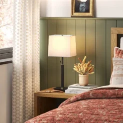 Square Base Stick Lamp With USB Black - Thresholdâ˘