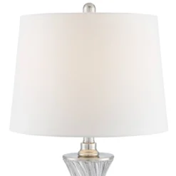 Regency Hill Luca Modern Table Lamps Set Of 2 With Square Risers 26 1/2" High USB Charging Port Glass Fabric Drum Shade For Bedroom Living Room Desk