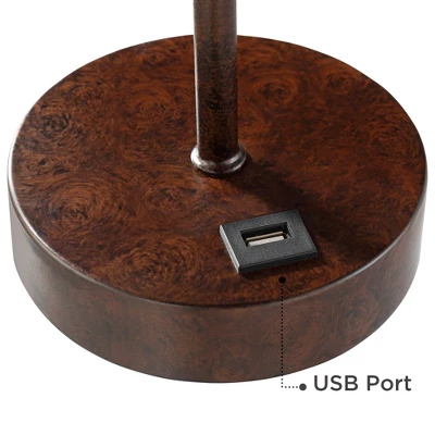 360 Lighting Justin Modern Accent Table Lamps 18 1/4" High Set Of 2 Marbled Bronze Metal With USB Charging Ports Oatmeal Drum Shade For Bedroom Desk - Image 4