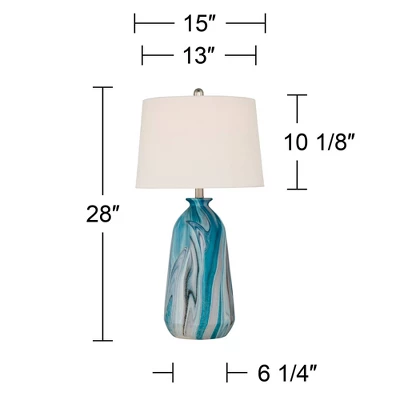 360 Lighting Carlton Modern Coastal Table Lamps 28" Tall Set Of 2 Swirling Blue Faux Marble White Tapered Drum Shade For Bedroom Living Room Bedside - Image 6