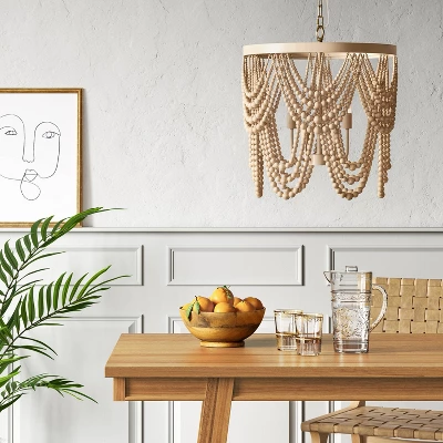 Large Chandelier Wooden Beads Swag Natural Tone - Thresholdâ˘