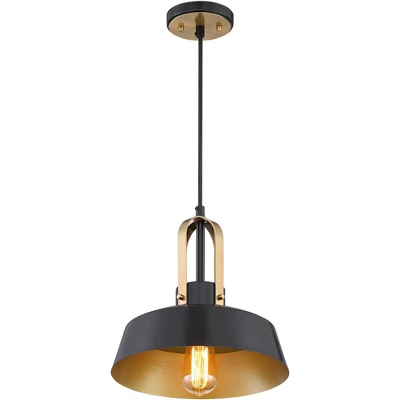 Possini Euro Design Black Warm Brass Mini Pendant Lighting Fixture 12" Wide Farmhouse Rustic For Dining Room House Home Kitchen Island High Ceilings - Image 6