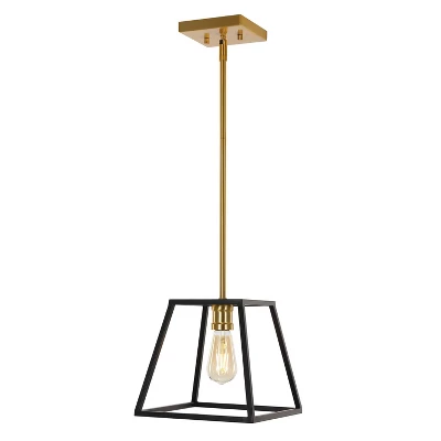 9.25" 1-Light Girard Farmhouse Industrial Iron LED Pendant Black/Brass Gold - JONATHAN Y - Image 10
