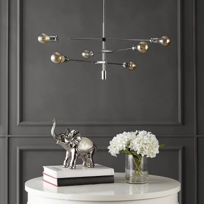 36" 6-Light Atlas Modern Vintage Iron Arm-Adjustable LED Chandelier Chrome - JONATHAN Y - Image 8