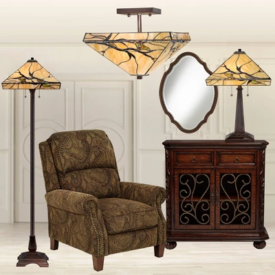 Robert Louis Tiffany Mission Floor Lamp 62" Tall Bronze Handcrafted Tiffany Style Stained Glass For Living Room Reading Bedroom (Colors May Vary) - Image 7
