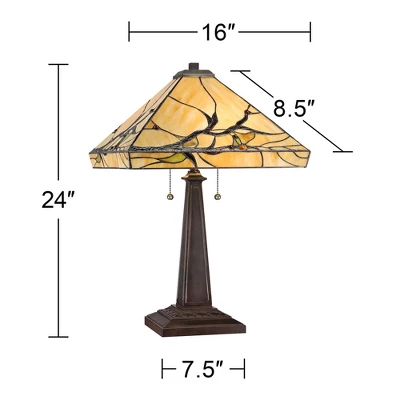 Robert Louis Tiffany Budding Branch Mission Table Lamp 24" High Bronze With Table Top Dimmer Art Glass Square Shade For Bedroom Living Room Bedside - Image 6