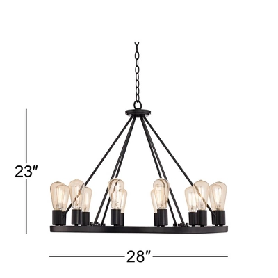 Franklin Iron Works Lacey Black Wagon Wheel Chandelier 28" Wide Industrial 12-Light LED Fixture For Dining Room House Foyer Kitchen Island Entryway - Image 6