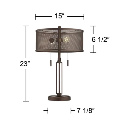 Franklin Iron Works Dayn Industrial Accent Table Lamps Set Of 2 23" High Bronze Metal LED Mesh Shade For Bedroom Living Room Bedside Nightstand Office - Image 5