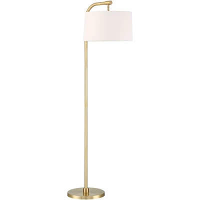 360 Lighting Modern Art Deco Arc Floor Lamp 64" Tall Warm Gold Metal White Fabric Drum Shade For Living Room Reading Family Bedroom Office House Home - Image 6