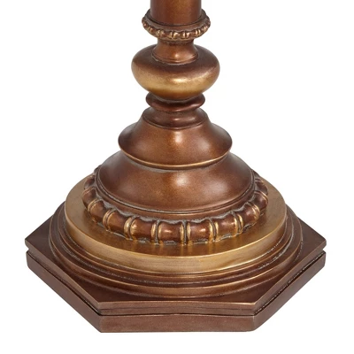 Kathy Ireland Hyde Park Vintage Rustic Floor Lamps With Glass Tray Tables 65" Tall Set Of 2 Bronze Nightlight Beige Fabric Bell Shade For Living Room - Image 4