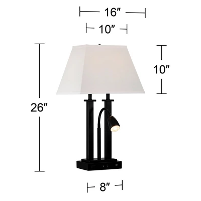 Possini Euro Design Deacon Modern Desk Table Lamp 26" High Black With USB And AC Power Outlet In Base LED Reading Light Oatmeal Shade For Office Desk - Image 8
