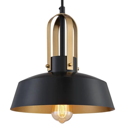 Possini Euro Design Black Warm Brass Mini Pendant Lighting Fixture 12" Wide Farmhouse Rustic For Dining Room House Home Kitchen Island High Ceilings - Image 2