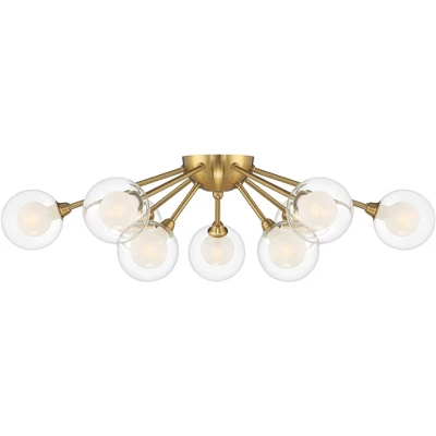 Possini Euro Design Spheres Modern Ceiling Light Flush Mount Fixture 28" Wide Warm Brass 9-Light LED Clear Globe Glass For Bedroom Kitchen Living Room - Image 5