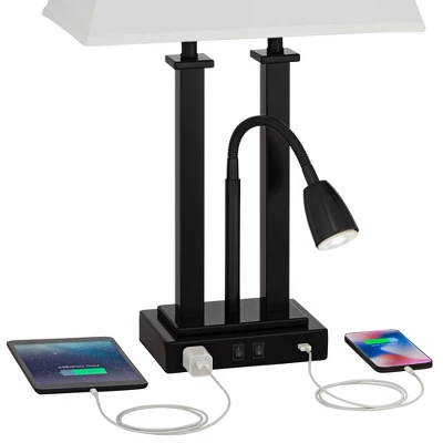 Possini Euro Design Deacon Modern Desk Table Lamp 26" High Black With USB And AC Power Outlet In Base LED Reading Light Oatmeal Shade For Office Desk - Image 3