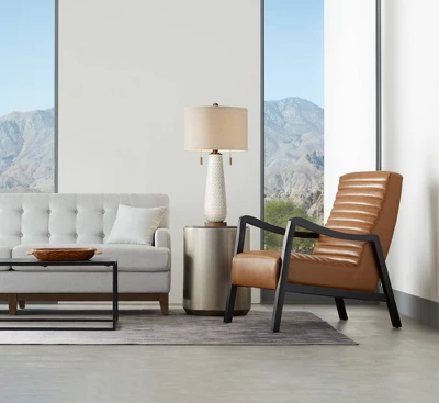 Possini Euro Design Kingston Modern Mid Century Table Lamp 32 3/4" Tall White Grooved Patterned Ceramic Taupe Drum Shade For Bedroom Living Room House - Image 8