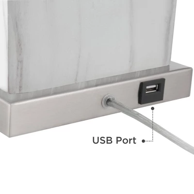 360 Lighting Connie Modern Table Lamps 25" High Set Of 2 White Faux Marble With USB Charging Ports Rectangular Shade For Living Room Office Desk House - Image 4