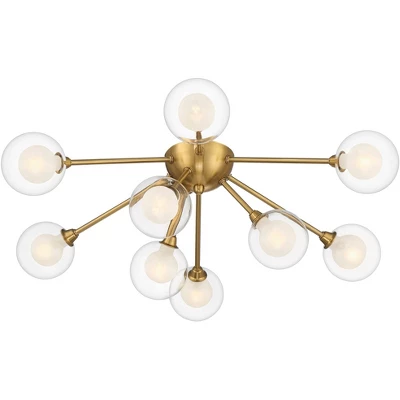 Possini Euro Design Spheres Modern Ceiling Light Flush Mount Fixture 28" Wide Warm Brass 9-Light LED Clear Globe Glass For Bedroom Kitchen Living Room - Image 6