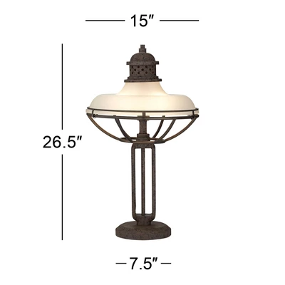 Franklin Iron Works Rustic Industrial Table Lamp 26 1/2" High With USB Dimmer Rust Bronze Haft Dome Glass Shade For Bedroom Living Room House Desk - Image 7
