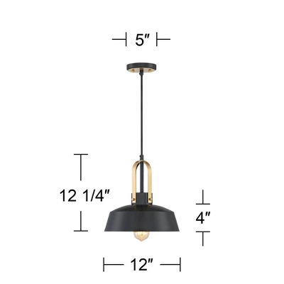Possini Euro Design Black Warm Brass Mini Pendant Lighting Fixture 12" Wide Farmhouse Rustic For Dining Room House Home Kitchen Island High Ceilings - Image 7